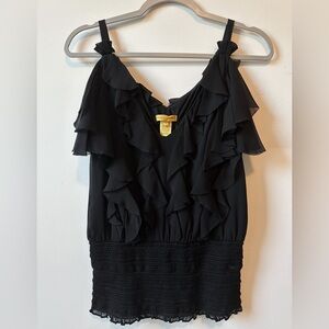 Catherine Malandrino 100% Silk Tiered Ruffle Tank Top Shirt Sleeveless Black 4
